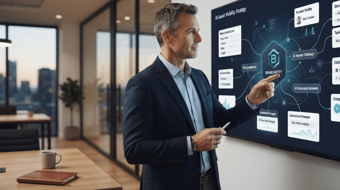 AI Search Visibility Consultant reviewing brand, entity and citation signals
